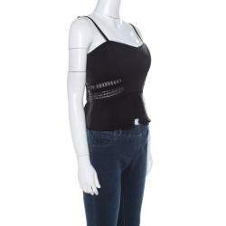 Jonathan Simkhai Black Crepe and Bonded Lace Peplum Cropped Top M 
