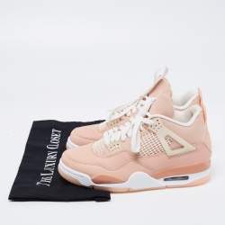 Jordan Peach Pink Nubuck Leather Air Jordan Retro 4 High Top Sneakers Size 38