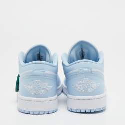 Pre Owned Air Jordan 1 Light Blue/White Leather Low Aluminum Sneakers Size 38.5