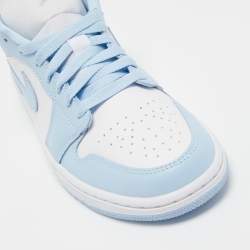 Pre Owned Air Jordan 1 Light Blue/White Leather Low Aluminum Sneakers Size 38.5