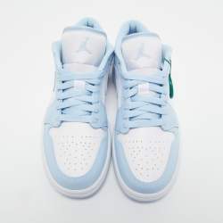 Pre Owned Air Jordan 1 Light Blue/White Leather Low Aluminum Sneakers Size 38.5