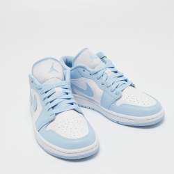 Pre Owned Air Jordan 1 Light Blue/White Leather Low Aluminum Sneakers Size 38.5