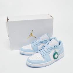 Pre Owned Air Jordan 1 Light Blue/White Leather Low Aluminum Sneakers Size 38.5