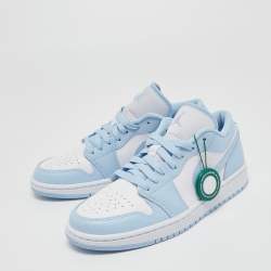 Pre Owned Air Jordan 1 Light Blue/White Leather Low Aluminum Sneakers Size 38.5