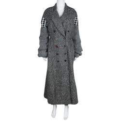 Joseph Grey Check Jersey and Jacquard Wool Al Maxi Overcoat L