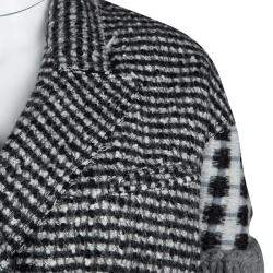 Joseph Grey Check Jersey and Jacquard Wool Al Maxi Overcoat L