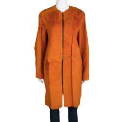 Pre Owned Joseph Orange Fur Kangaroo Skin Zip Front Sydney Coat M