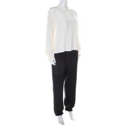 Joseph Black & Off White Matt Silk Harem Pants Full Sleeve Harlem Jumpsuit L