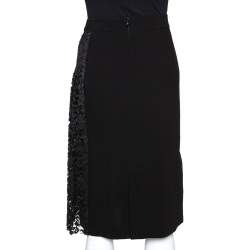 Pre Owned Joseph Black Stretch Crepe Pleated Lace Courtney Skirt M