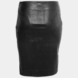 Pre Owned Joseph Black Leather Pencil Skirt M