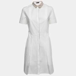 Joseph Cream Cotton Pleated Shirt Dress M