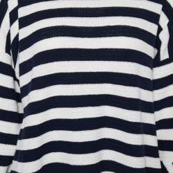 Pre Owned Joseph Navy Blue & White Cotton Perforated Knit Sweatshirt XL