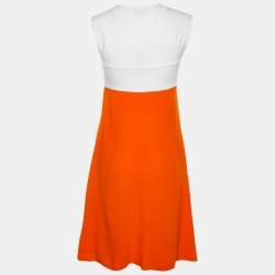 Joseph Orange & White Crepe Paneled Sleeveless A-Line Dress S