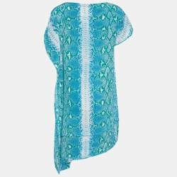 مملوكة مسبقًا Joseph Blue Snake Printed Silk Shift Dress M