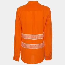 Pre Owned Joseph Orange Silk & Organza Stripe Detail Shirt M
