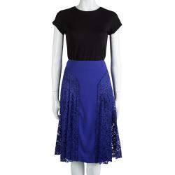 Pre Owned Joseph Cobalt Blue Pleated Lace Detail Courtney Skirt L