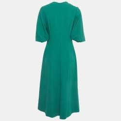 Pre Owned Joseph Green Stretch Crepe Puff Sleeve Midi Dress L