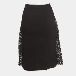 Joseph Black Lace and Stretch Crepe Pleated Courtney Skirt S