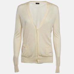 Joseph Cream Georgette and Wool Buttoned Cardigan L
