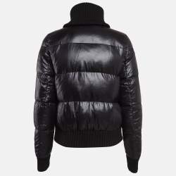 Pre Owned Joseph Black Synthetic Zip-Up Quilted Down Puffer Coat M