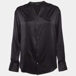 Joseph Black Satin Silk Layered Button Front Top S