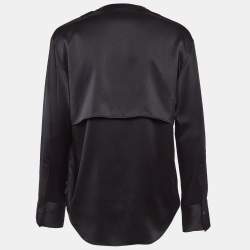 Joseph Black Satin Silk Layered Button Front Top S