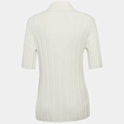 Joseph Ivory White Textured Rib Knit Polo T-Shirt S