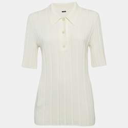Joseph Ivory White Textured Rib Knit Polo T-Shirt S
