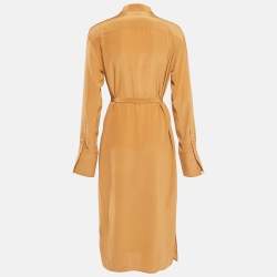 مملوكة مسبقًا Joseph Brown Crepe Silk Belted Brown Shirt Dress S