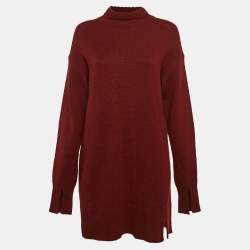 Pre Owned Joseph Red Cashmere Knit High Neck Tunic Sweater L
