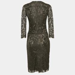Pre Owned Joseph Dark Green Floral Lace Short Dress S