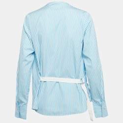 Joseph Blue Candy Stripe Cotton Arran Wrap Blouse M