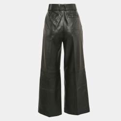 Joseph Black Leather Belted Wide-Leg Pants S