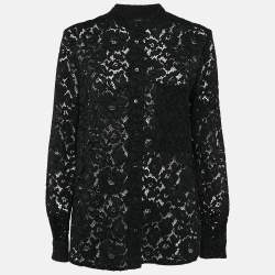 Joseph Black Floral Lace Button Front Blouse M