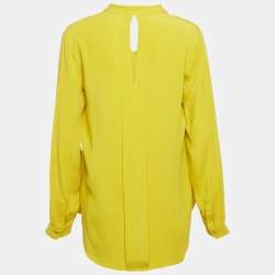 Pre Owned Joseph Yellow Matt Silk Long Sleeve Blouse M