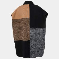 Joseph Brown Merino Wool Knit Collage Poncho One Size