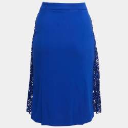Pre Owned Joseph Blue Crepe & Lace Trim Detail Pleated Short Skirt M