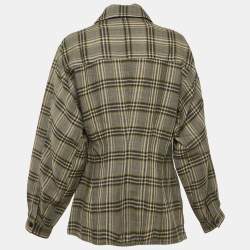 Joseph Grey Tropical Check Wool Button Front Asher Blouse L