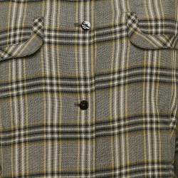 Joseph Grey Tropical Check Wool Button Front Asher Blouse L