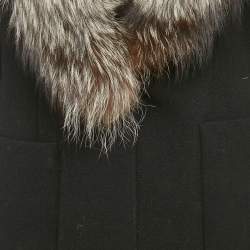 Pre Owned Joseph Black Fur Trim Felt Button Front Jacket L