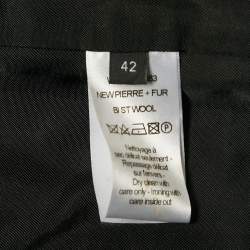 Pre Owned Joseph Black Fur Trim Felt Button Front Jacket L