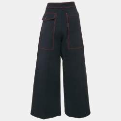 Joseph Navy Blue Contrast Stitch Wool Twill Wide-Leg Jeans L Waist 32"