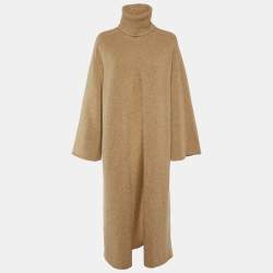 Pre Owned Joseph Beige Wool Knit Turtle Neck Cotton Knit Overcoat M