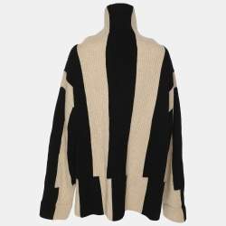 Joseph Black /Beige Rib Knit Wool Poncho XL