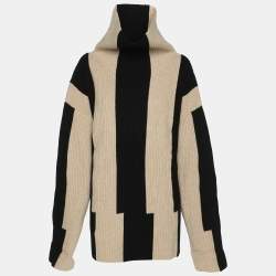 Joseph Black /Beige Rib Knit Wool Poncho XL