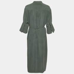 Joseph Green Silk Toile Belted Barker Midi Dress L