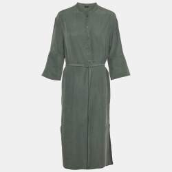 Joseph Green Silk Toile Belted Barker Midi Dress L
