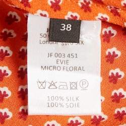 Pre Owned Joseph Orange Floral Print Silk Shirt Dress M