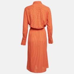Pre Owned Joseph Orange Floral Print Silk Shirt Dress M