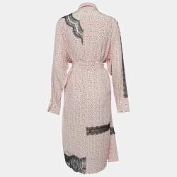 Pre Owned Joseph White Floral Silk Lace Trimmed Claude Midi Shirt Dress L 